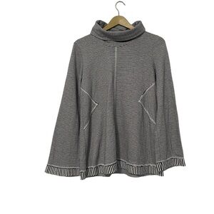 Anthropologie Maeve Black White Striped Bell Sleeve Turtleneck Top Size Small